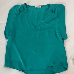 Ramy Brook Teal V-Neck Satiny Top